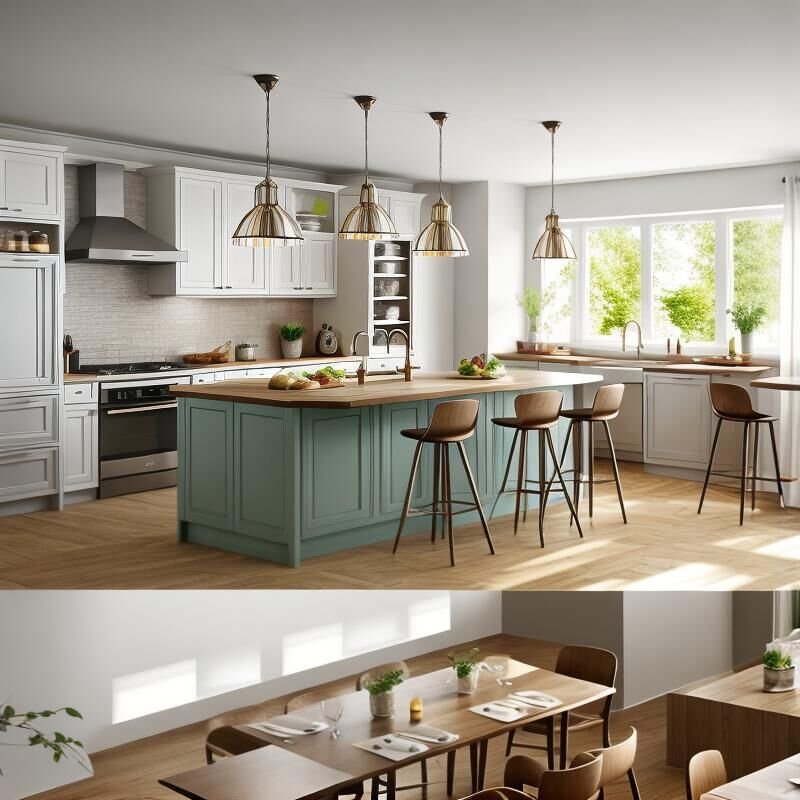 Cuisine moderne lumineuse avec îlot central vert