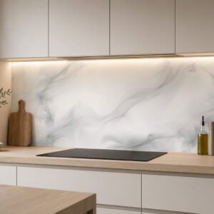 Cuisine moderne minimaliste avec crédence en marbre