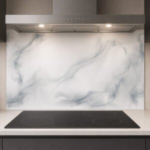 Crédence en marbre moderne au-dessus d’une plaque induction