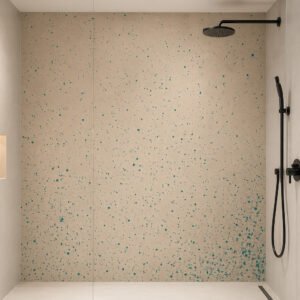 panneau de DOUCHE---GRUNGE---BEIGE-MOUCHETE