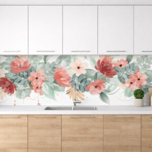 Crédence florale pastel dans cuisine moderne