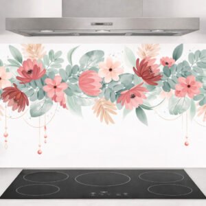 Crédence de cuisine décorée de fleurs pastel