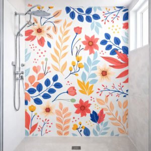 Douche moderne avec fresque murale florale colorée