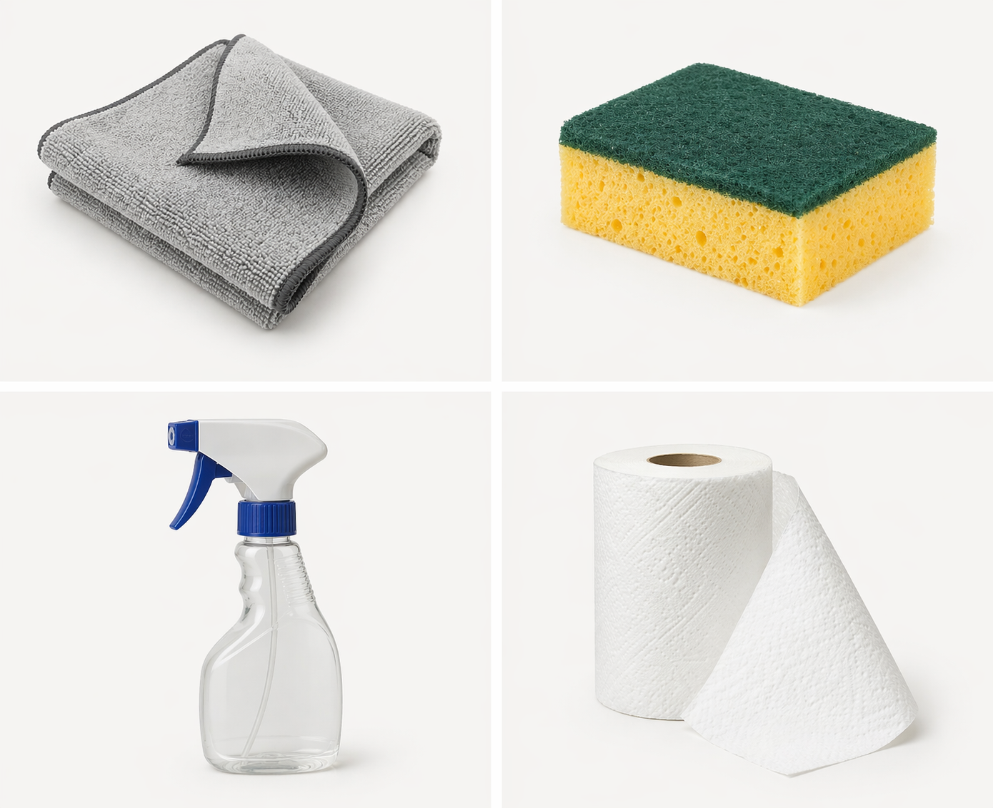 Produits de nettoyage ménagers sur fond blanc