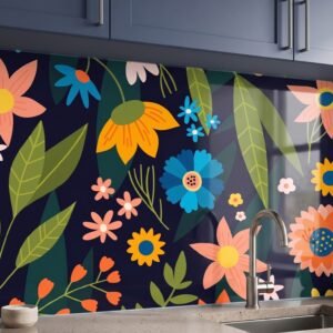 Crédence de cuisine à motif floral coloré