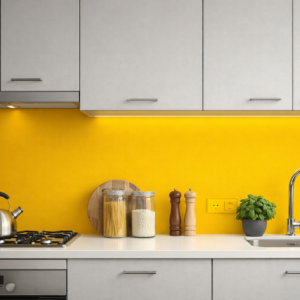 Cuisine moderne avec crédence jaune