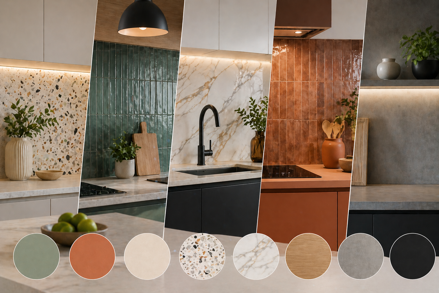 Cuisine moderne avec échantillons de matériaux variés