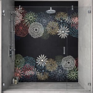 Douche moderne avec fresque florale colorée murale