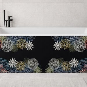 Baignoire moderne avec panneau floral coloré noir