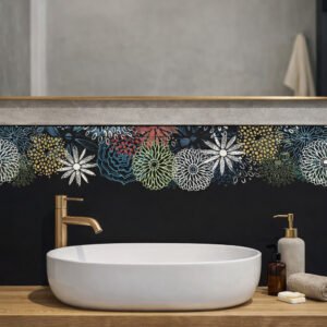 Vasque moderne avec crédence florale colorée