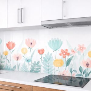 Crédence de cuisine florale pastel moderne