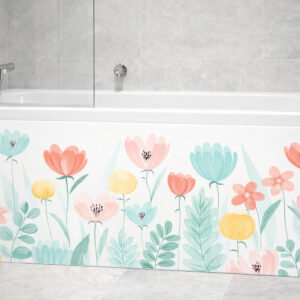 Baignoire décorée de motifs floraux pastel