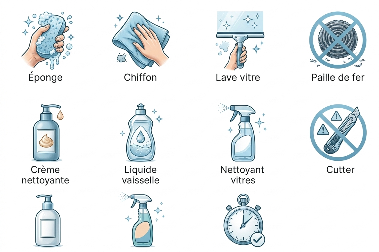 Illustrations produits et outils de nettoyage ménager