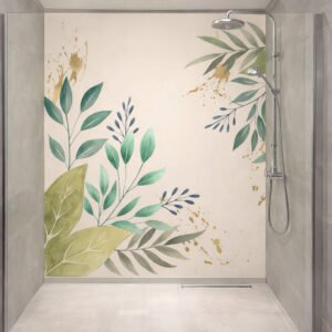 Douche moderne avec fresque végétale murale