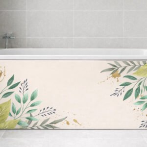 Baignoire moderne avec décor végétal vert et doré