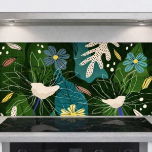 Crédence de cuisine motif floral vert moderne