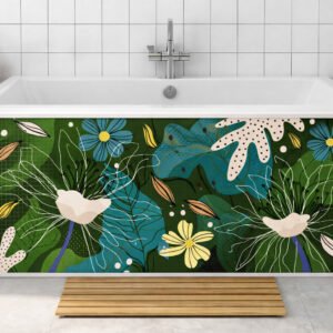 Baignoire moderne avec panneau décor floral coloré
