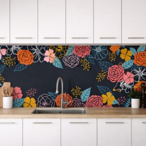 Crédence de cuisine à motif floral coloré