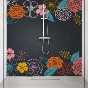 Douche moderne avec mur floral coloré