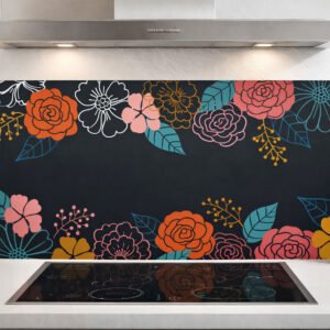 Crédence florale colorée dans cuisine moderne