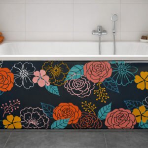 Baignoire avec panneau décoratif floral coloré