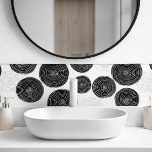 Lavabo moderne avec miroir et credence graphique noire