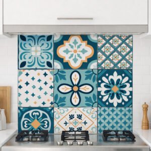 Crédence de cuisine en carreaux bleus décoratifs