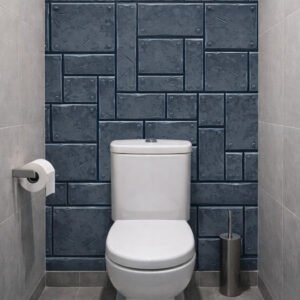 Toilettes modernes avec credence bleu texturé