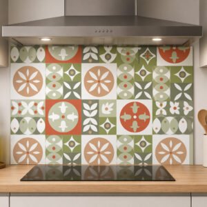 Crédence de cuisine à motifs géométriques rétro verts