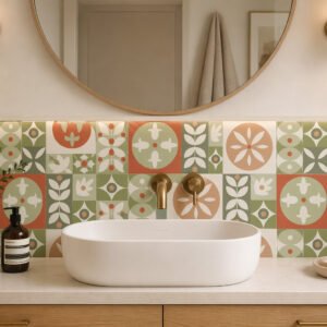 credence VASQUE---CARREAU-CIMENT---ORANGE-ET-VERT.