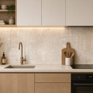 Cuisine moderne minimaliste en bois clair et beige
