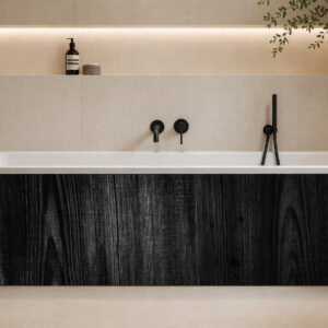 Baignoire moderne avec façade en bois noir