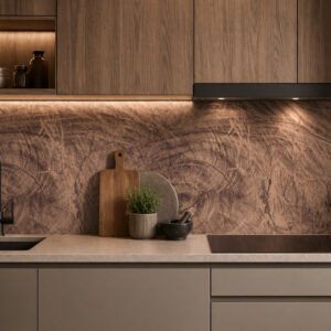 Cuisine moderne avec crédence en bois