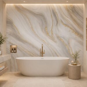 credence de bain marbre beige dore gris