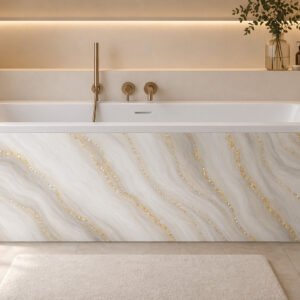 tablier de bain marbre dore gris