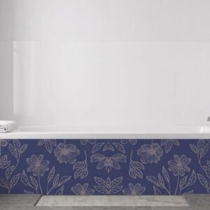 Baignoire blanche avec panneau floral bleu