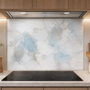 Crédence cuisine marbre bleu et doré moderne