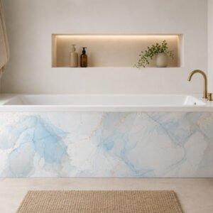 tablier de bain marbre gris bleu