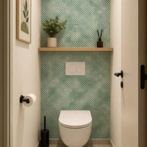 WC moderne avec credence vert graphique