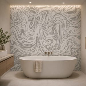 credence de bain marbre liquide gris