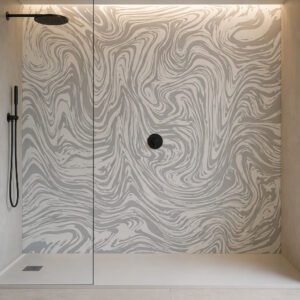 Douche moderne avec mur effet marbre tourbillonnant