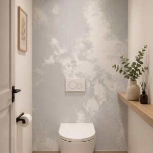 WC credence WC----GRUNGE---NUAGE-GRIS.suspendu moderne avec étagère en bois