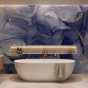 credence de bain marbre bleu dore