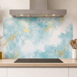 Crédence de cuisine abstraite bleu et or moderne