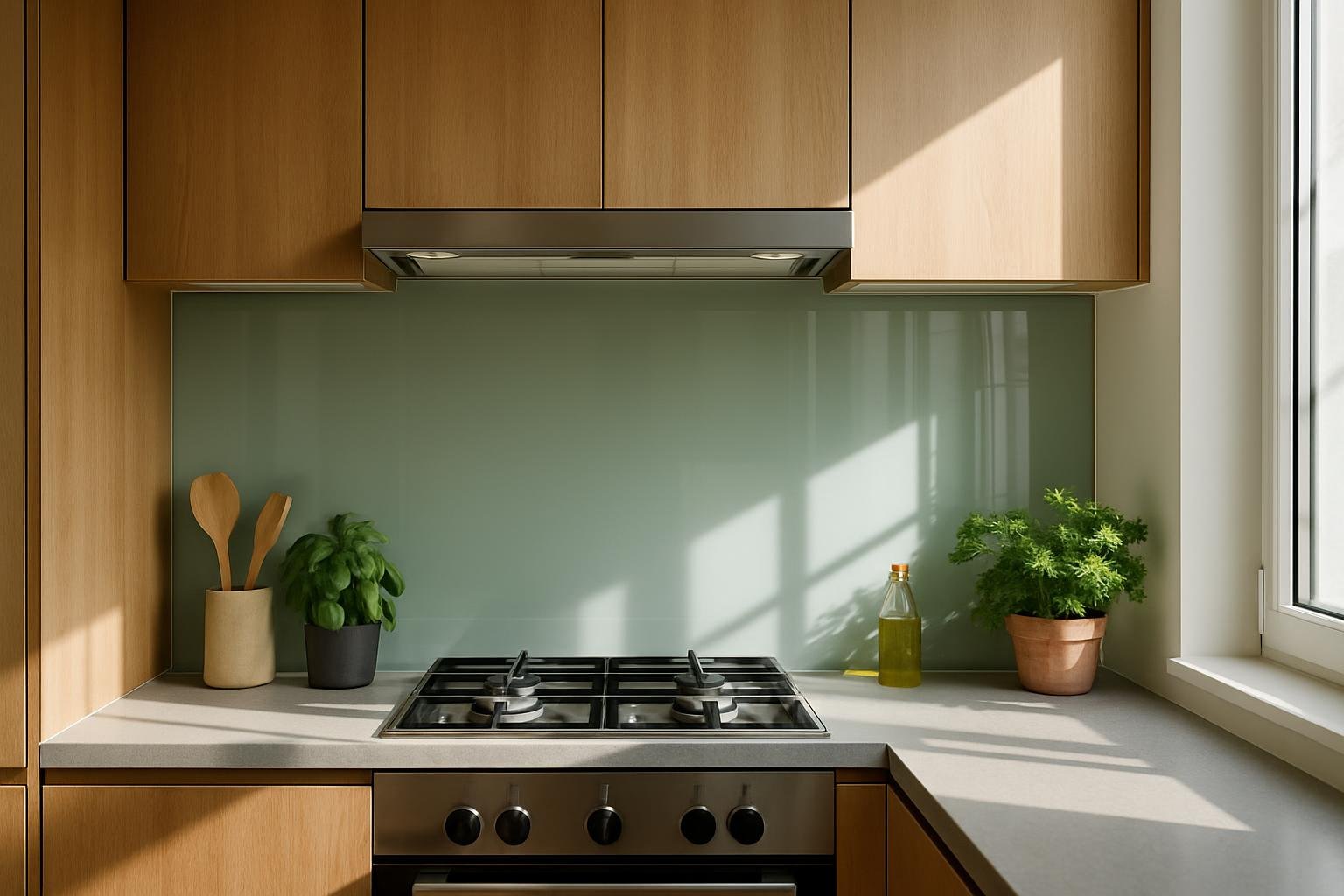 Cuisine moderne avec plaques et plantes vertes